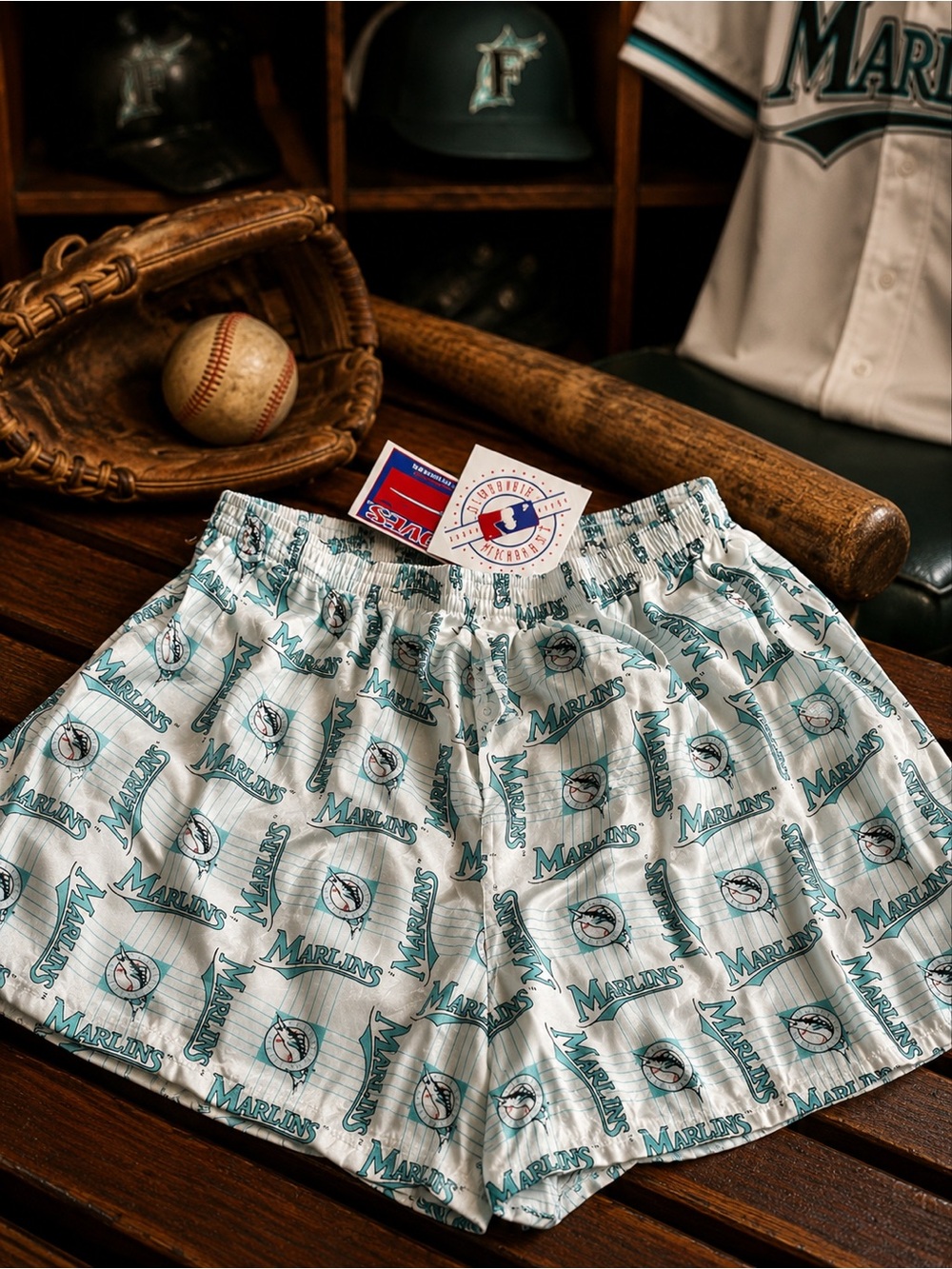 NWT Vintage Florida Marlins 100% Silk MLB Boxer Shorts Women’s L